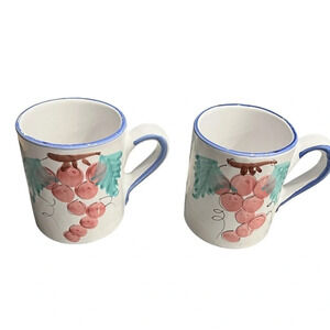 PAIR Italian Coffee Mugs Hand Painted Grapes